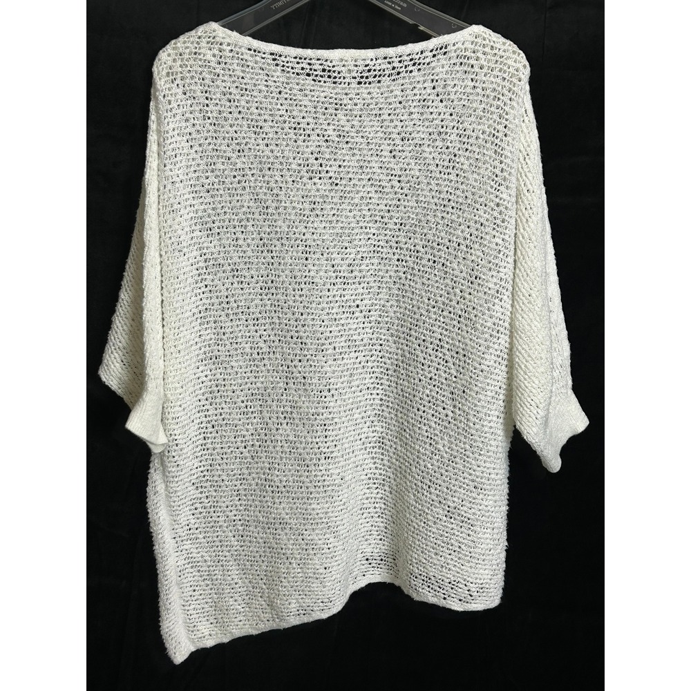 Eileen Fisher White Organic Cotton Mesh Knit Dolman Sleeve Boxy Sweater L S3FLM - Picture 9 of 10